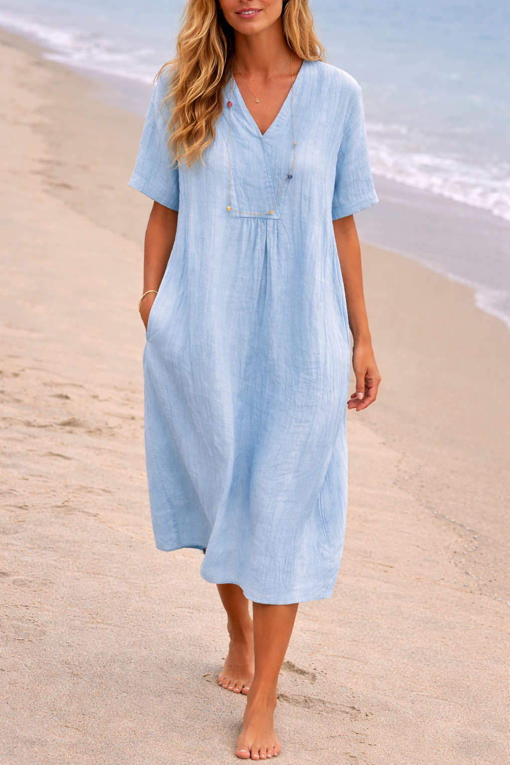 Women's Kaftan Dress – Textured Linen A-Line Relaxed Fit Summer | Amelia 4