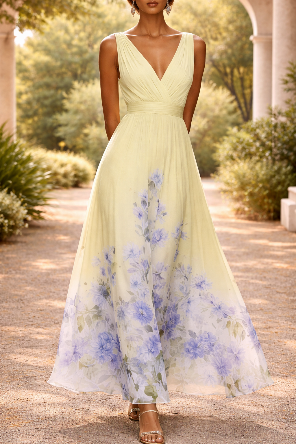 Isabella | Sleeveless V-Neck Maxi Wedding Guest Dress Chiffon