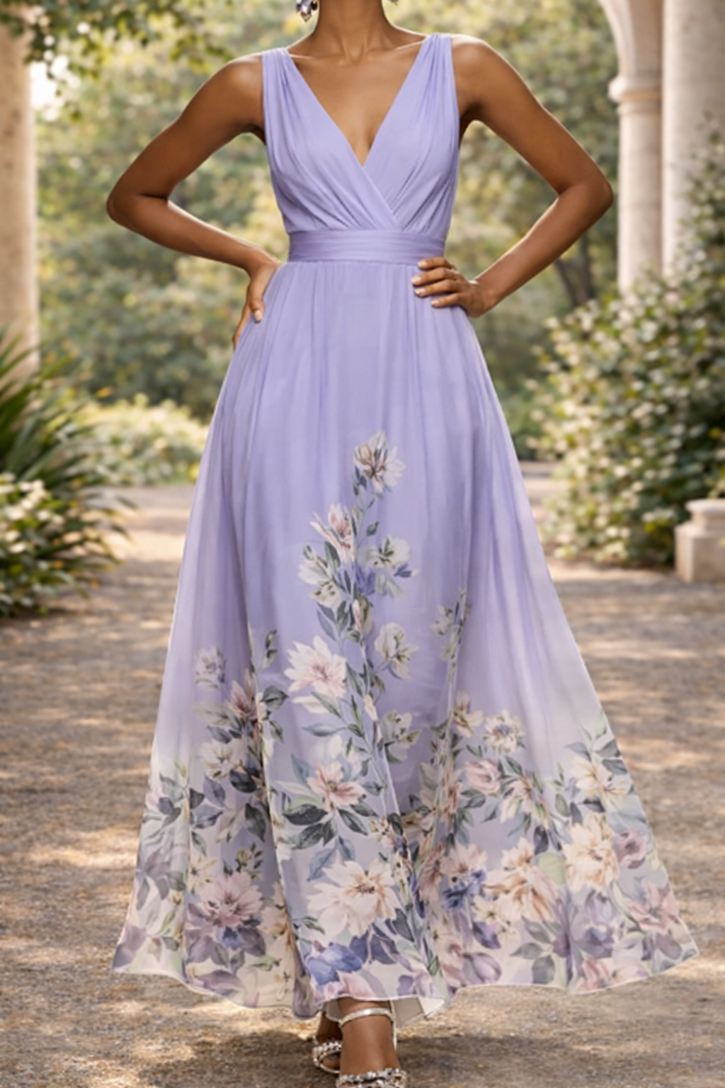 Isabella | Sleeveless V-Neck Maxi Wedding Guest Dress Chiffon