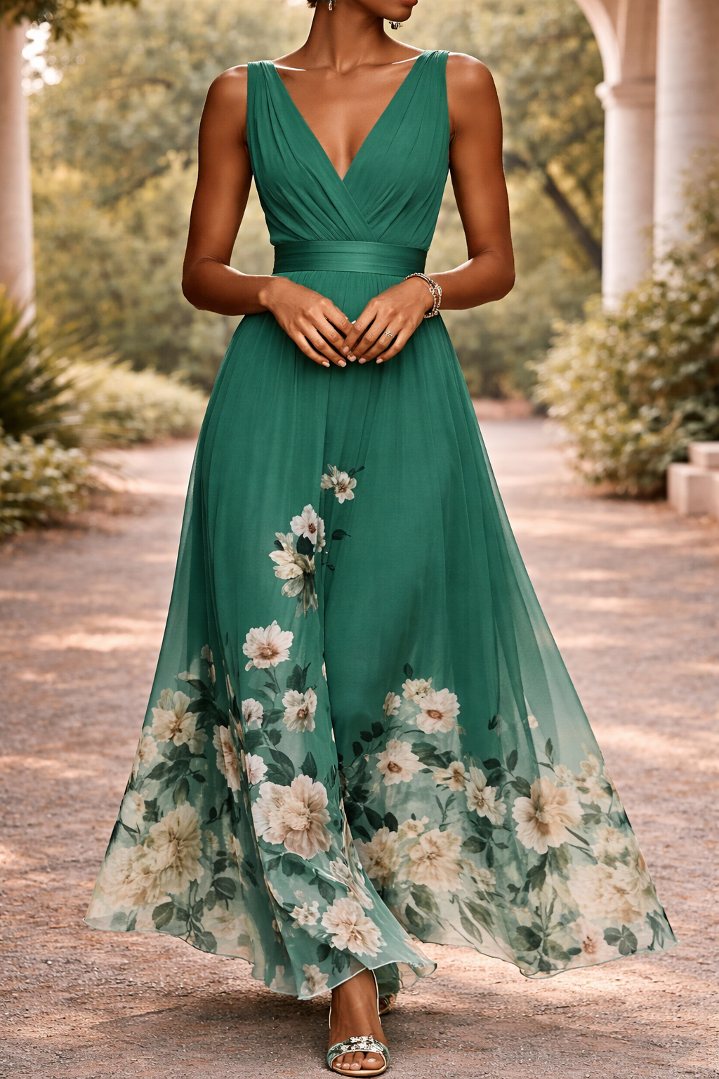 Isabella | Sleeveless V-Neck Maxi Wedding Guest Dress Chiffon