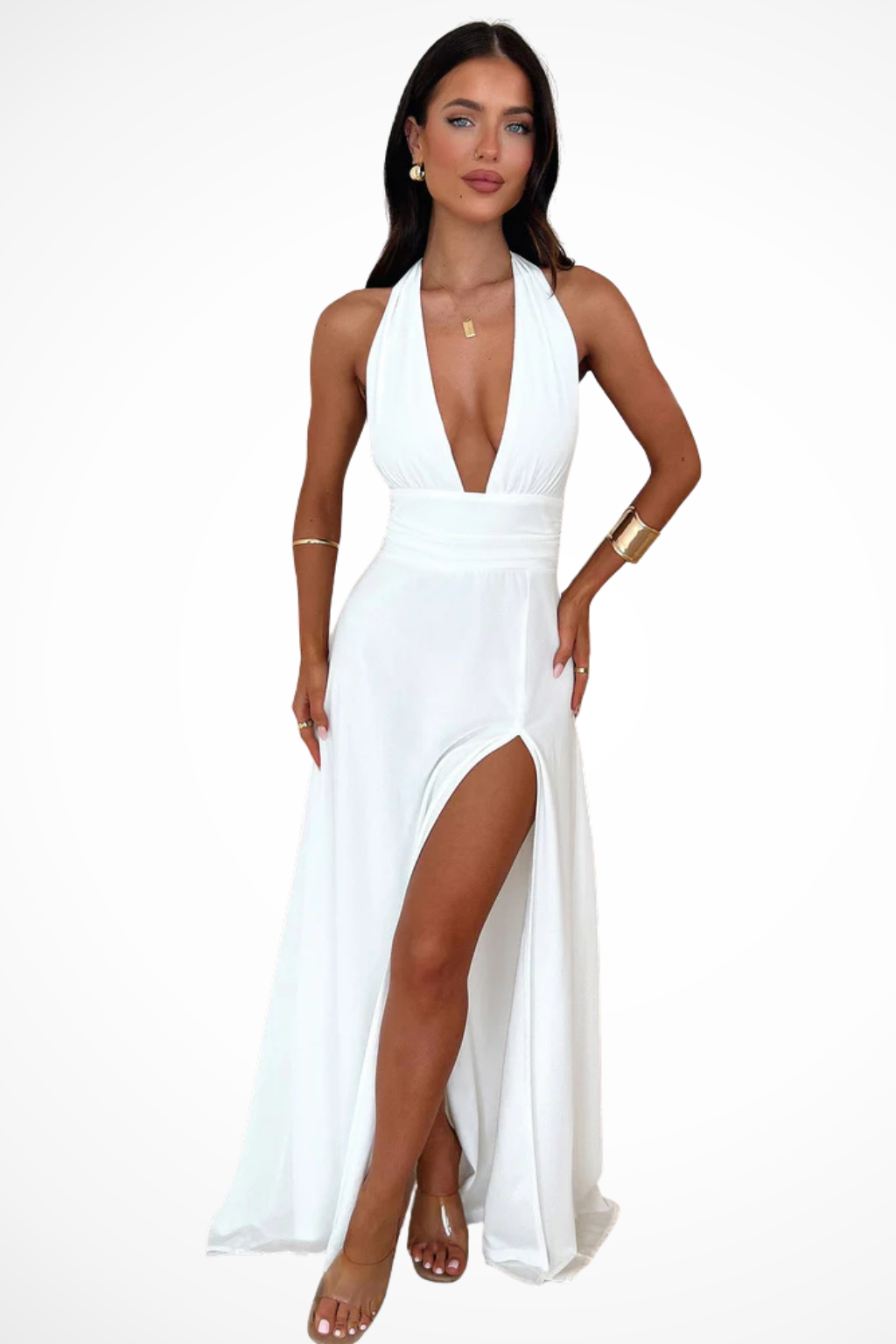 Women's Maxi Dress – Crepe Plunging Halter Neck Evening | Olivia 3