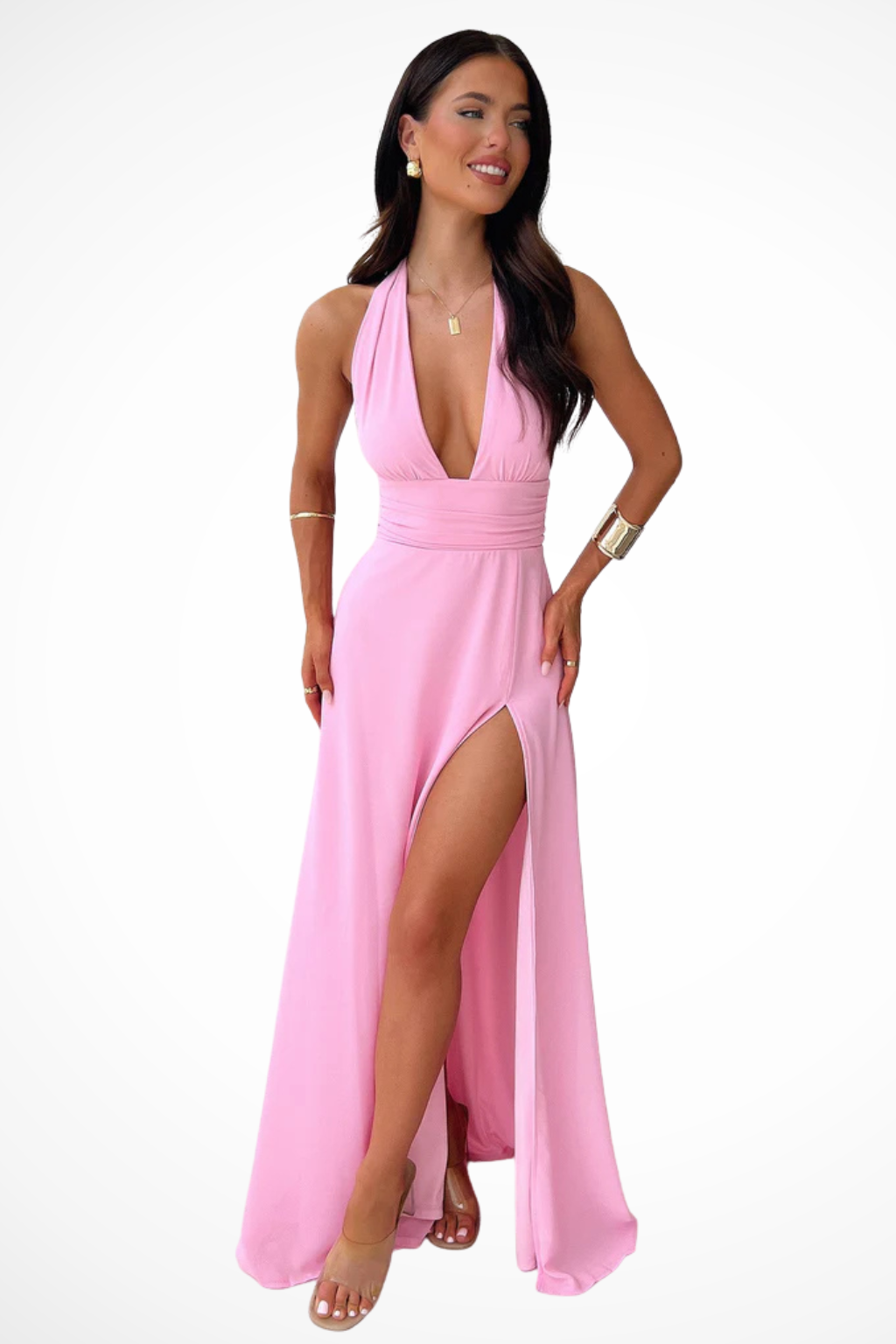 Women's Maxi Dress – Crepe Plunging Halter Neck Evening | Olivia 4