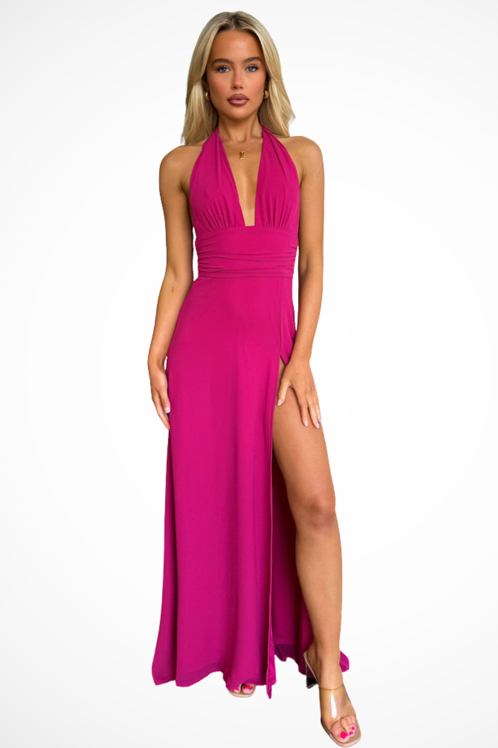 Women's Maxi Dress – Crepe Plunging Halter Neck Evening | Olivia 7