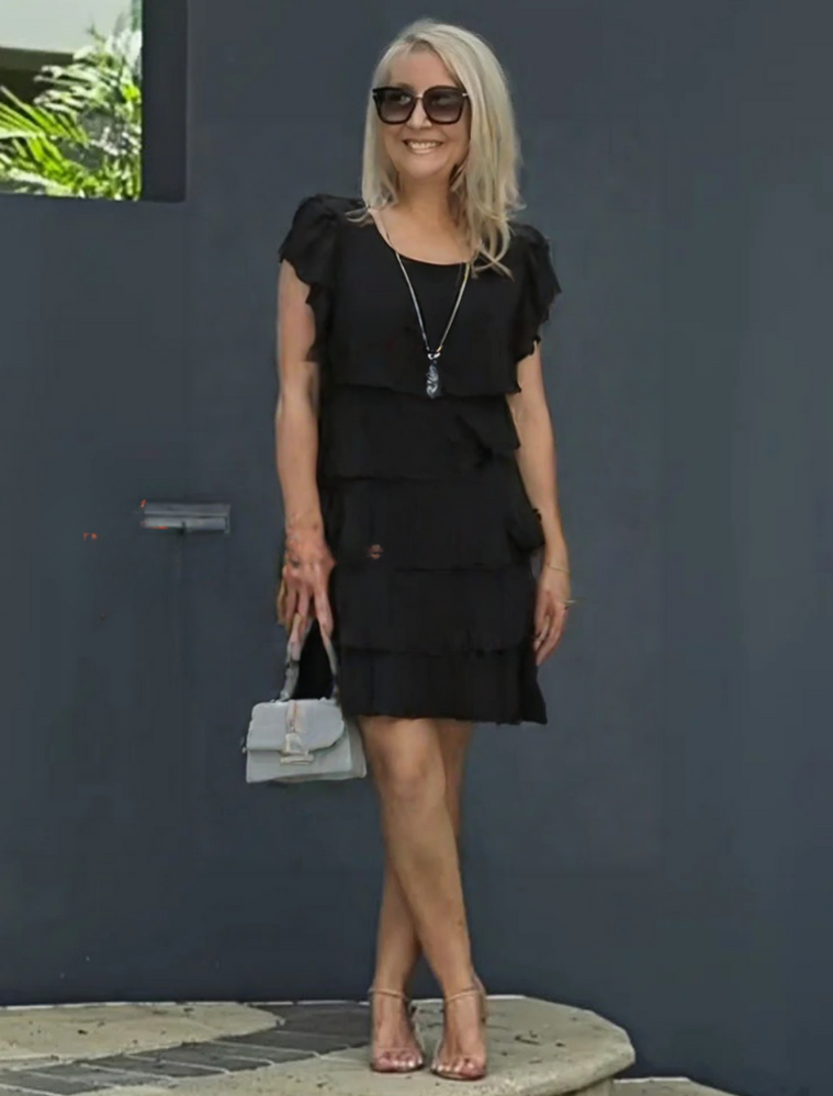 Sophie | Layered Short Sleeve Semi-Formal Fit Midi Dress