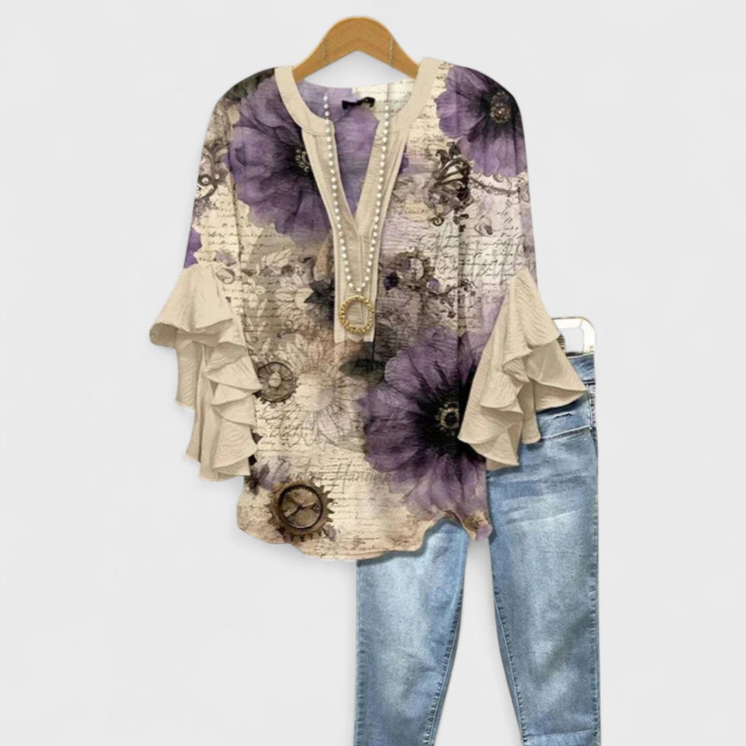 Women's Blouse – Woven Floral Lightweight Relaxed Fit Evening | Amelia 6