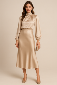 Lily | High Waist Tailored Formal Casual Cotton Blend Midi Dress