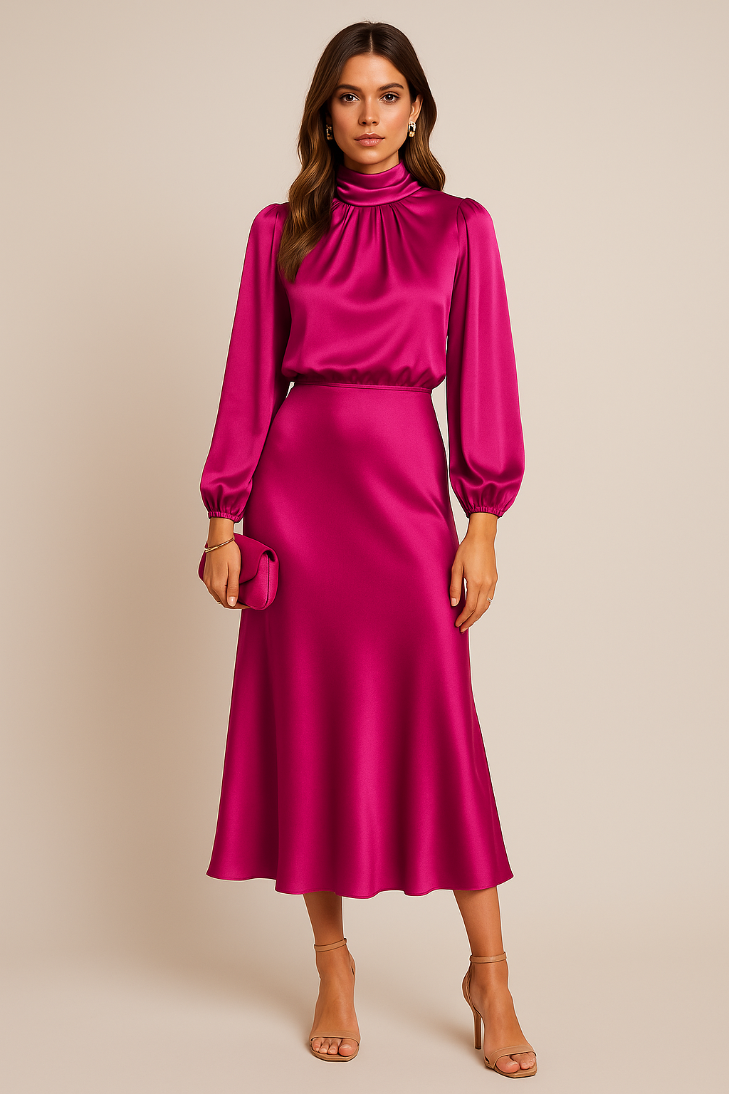 Lily | High Waist Tailored Formal Casual Cotton Blend Midi Dress