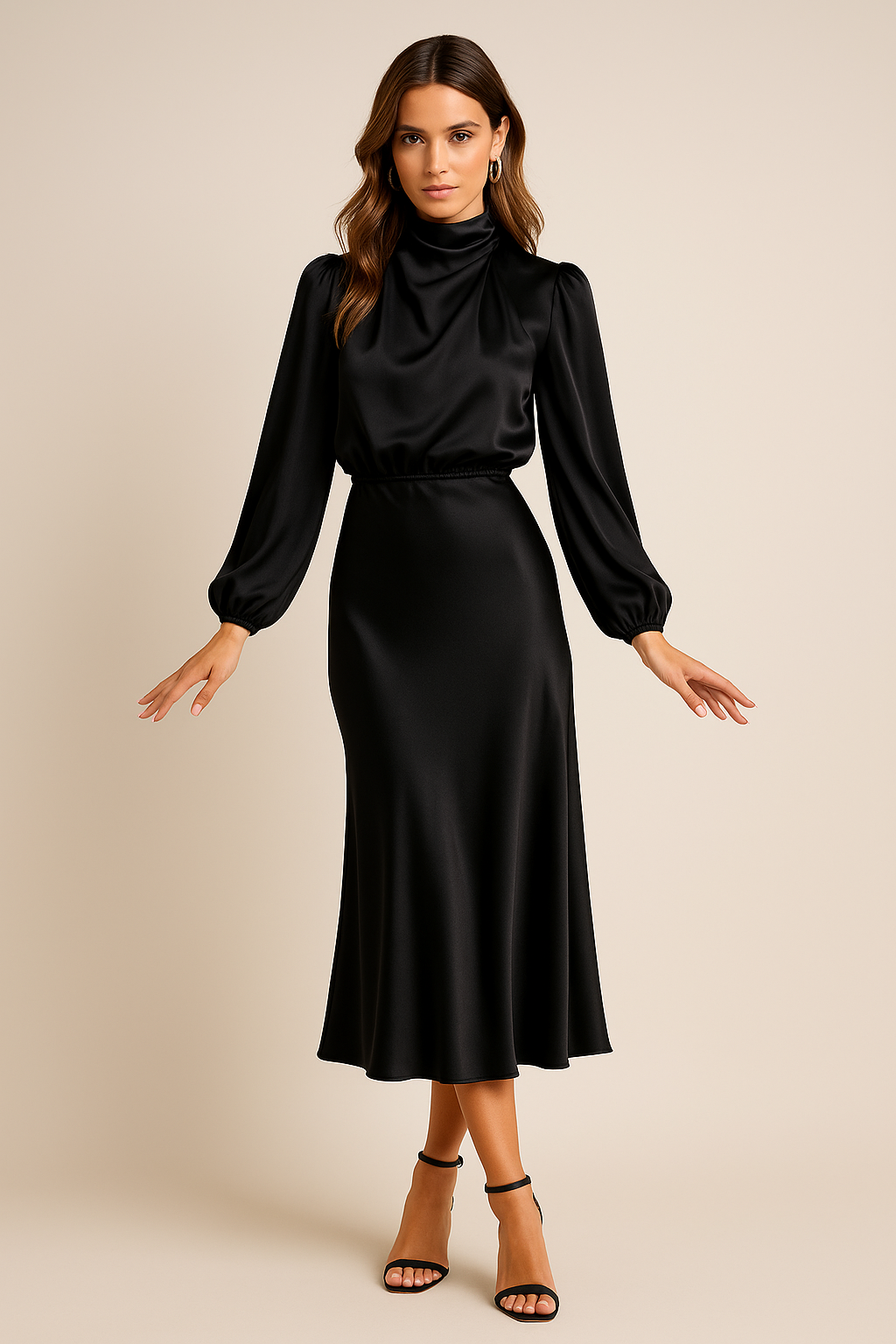 Lily | High Waist Tailored Formal Casual Cotton Blend Midi Dress