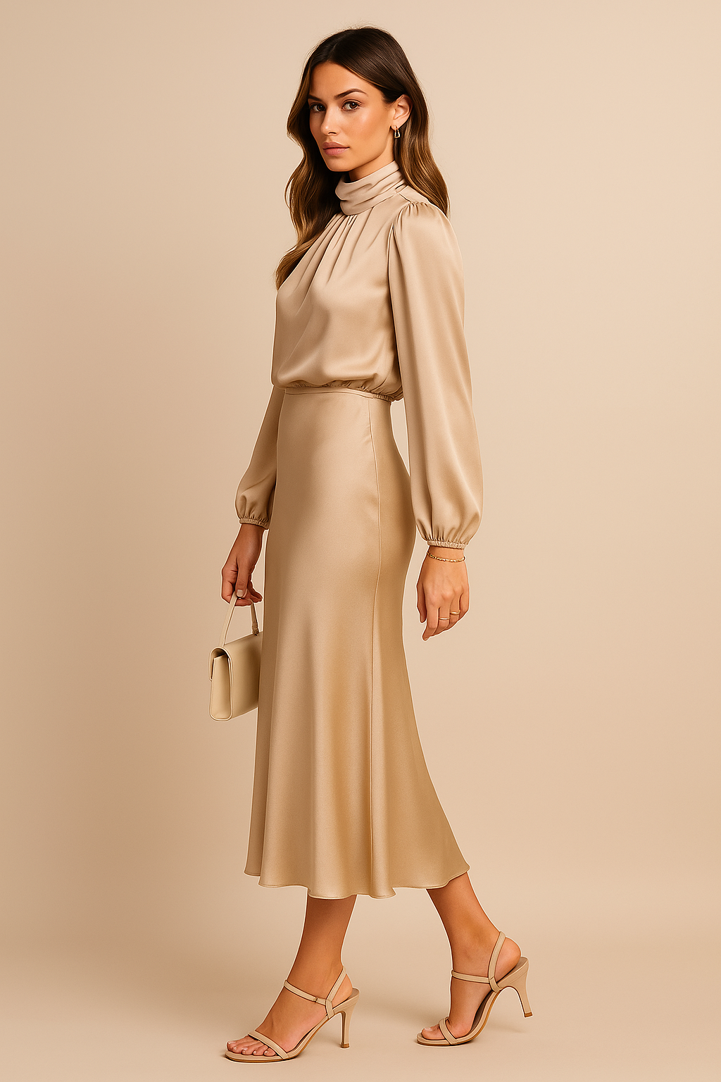 Lily | High Waist Tailored Formal Casual Cotton Blend Midi Dress