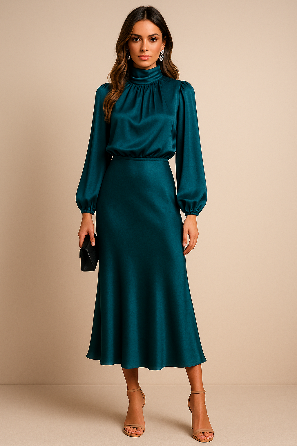 Lily | High Waist Tailored Formal Casual Cotton Blend Midi Dress
