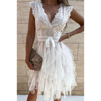 Elara | V-Neck Lace Cocktail Dress Bodycon Fit Mini Tulle