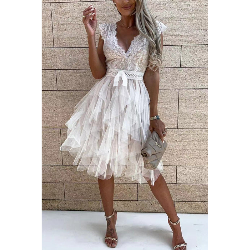 Women's Mini Dress – Lace Tulle Tiered Elegant Evening | Emily 3