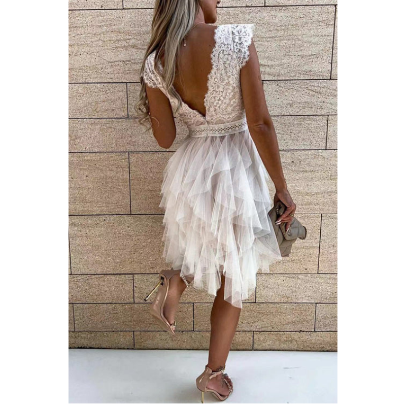 Women's Mini Dress – Lace Tulle Tiered Elegant Evening | Emily 4
