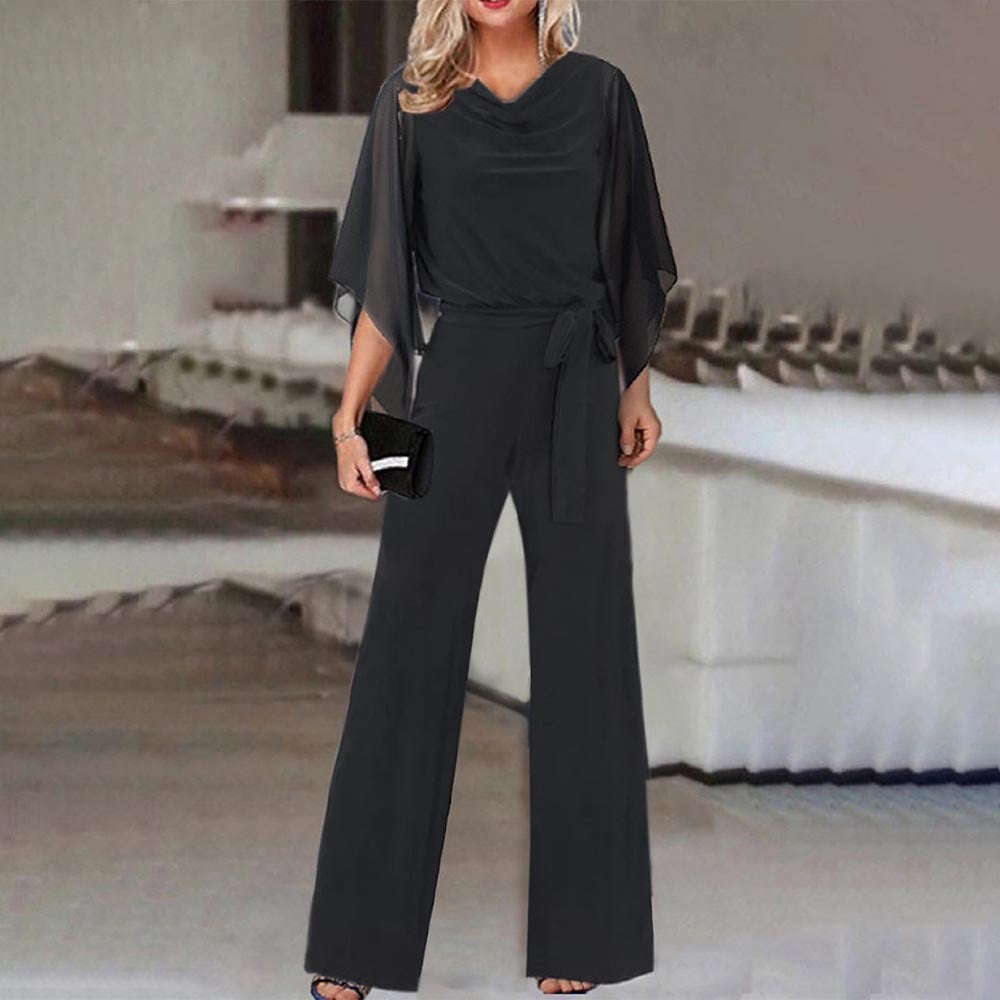 Isla | Wide Neckline Elegant Draped Sleeve Loose Fit Jumpsuit