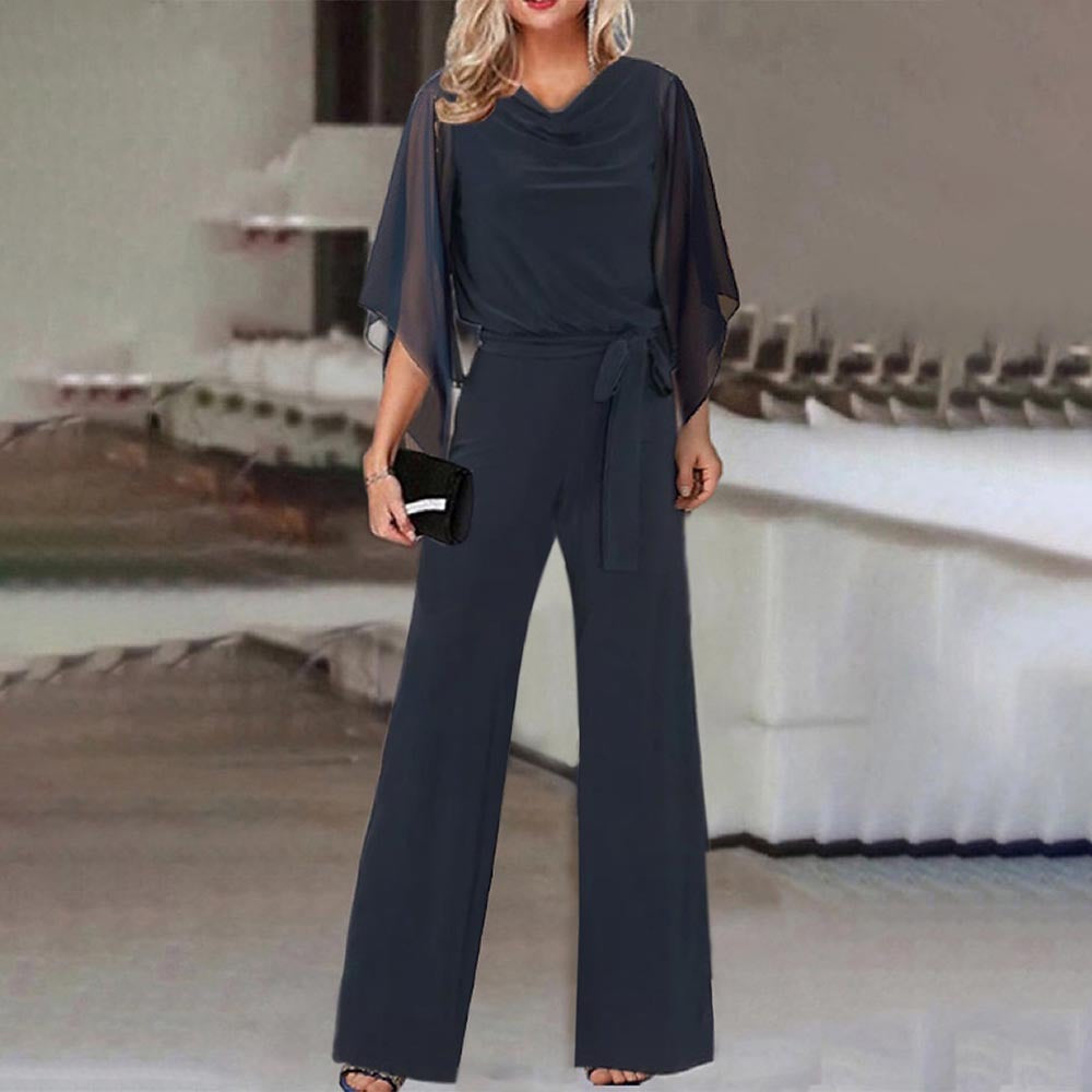 Isla | Wide Neckline Elegant Draped Sleeve Loose Fit Jumpsuit