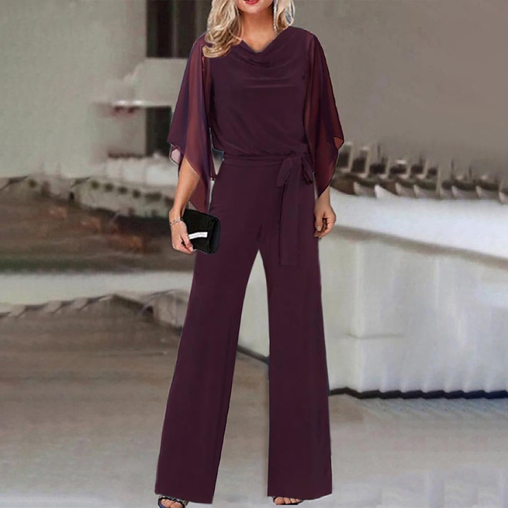 Isla | Wide Neckline Elegant Draped Sleeve Loose Fit Jumpsuit