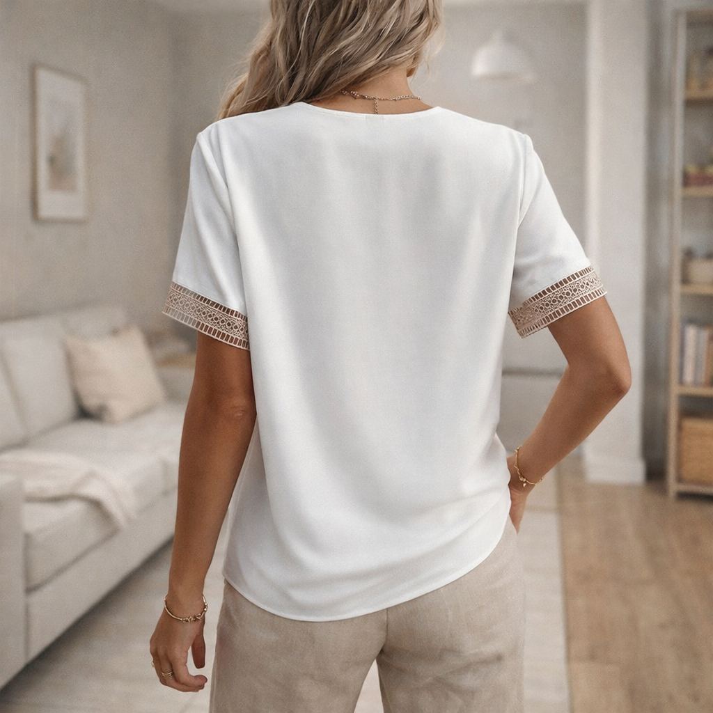 Emily | V-Neck Casual Lace Trim Relaxed Fit Top