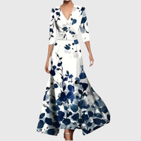 Maya | Wrap Maxi Dress Satin Tie Waist Three-Quarter Sleeves