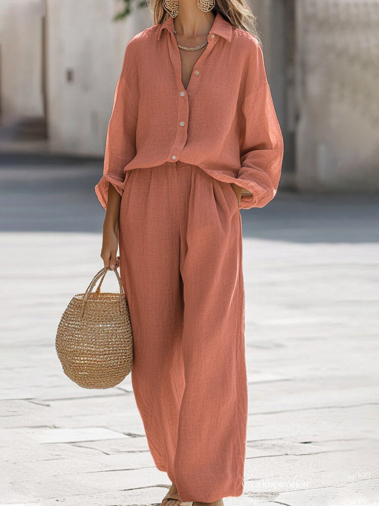 Lara | Relaxed Fit Casual Lightweight Blouse and Trousers Set