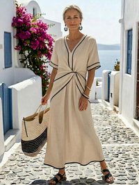 Lily | V Neck Casual Daywear Relaxed Fit Midi Dress