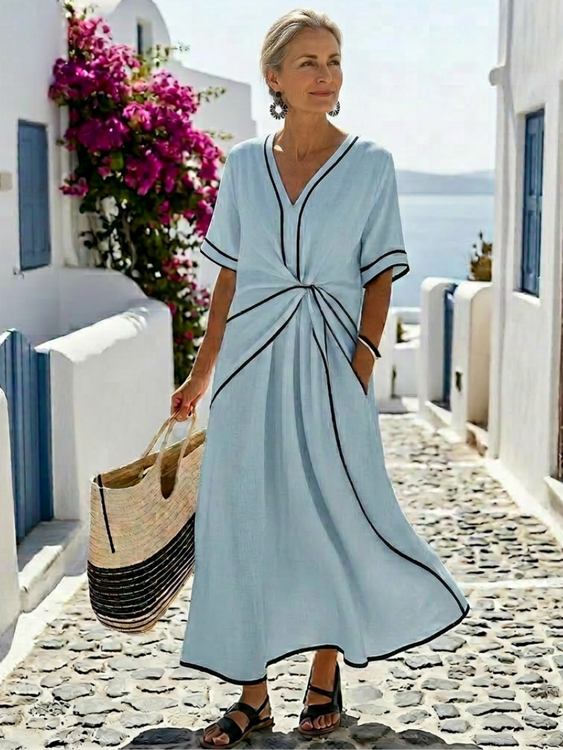 Lily | V Neck Casual Daywear Relaxed Fit Midi Dress