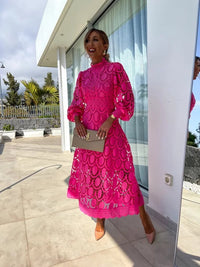 Elodie | Guipure Lace Structured Fit Evening Midi Dress