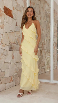 Harper | Textured Halter Neck Tiered Maxi Dress Woven Fabric