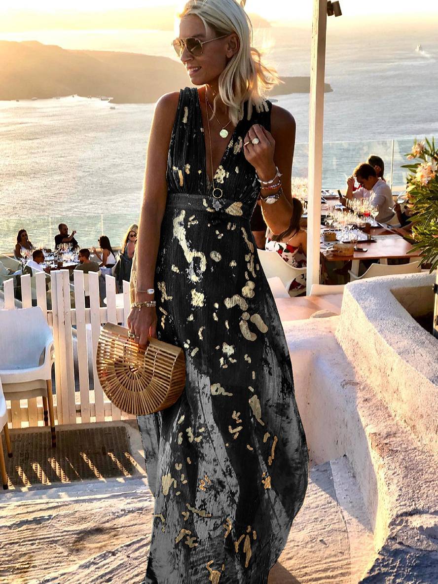 Amelia | V-Neck Sleeveless Evening Dress Long Fit