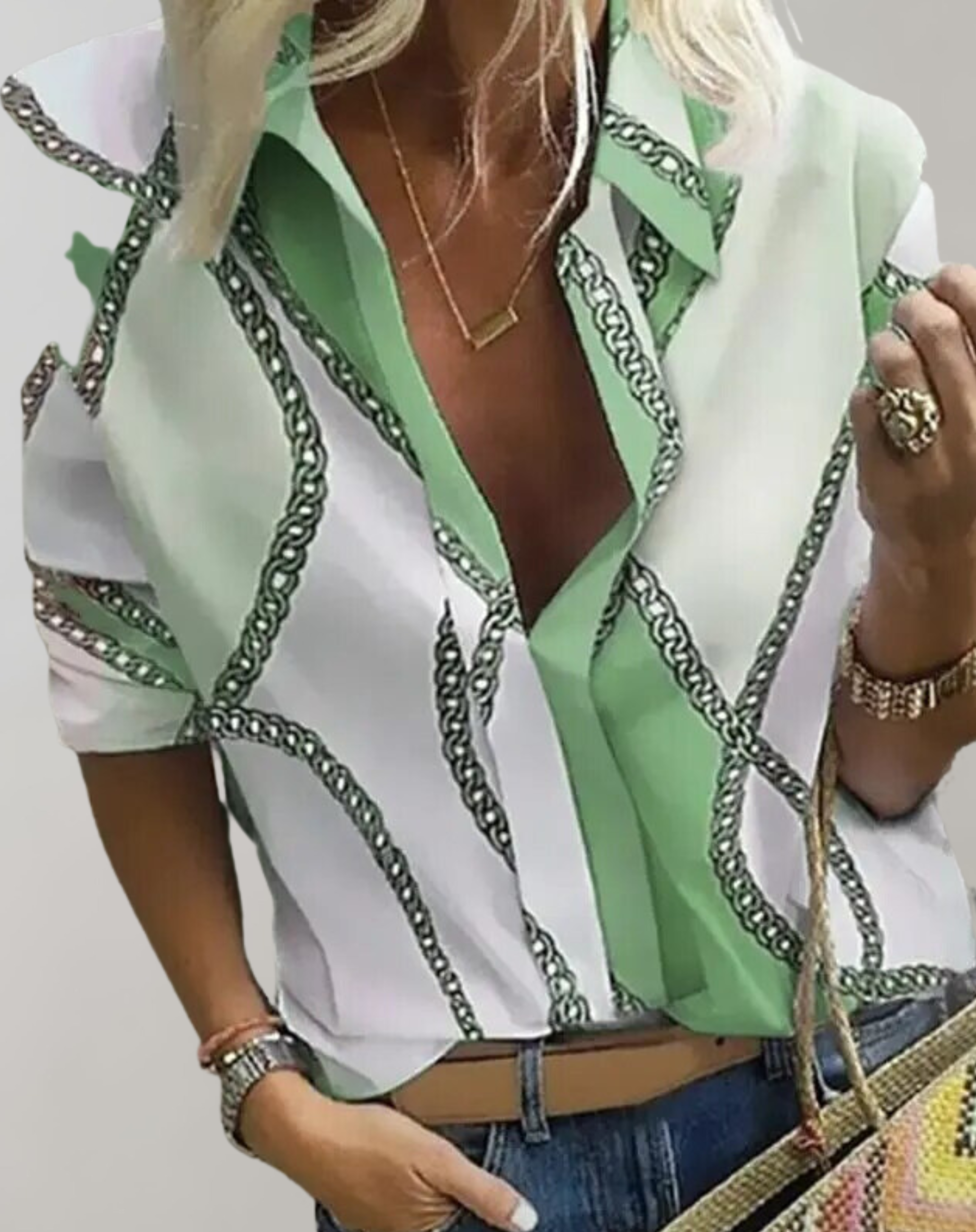 Isabella | Chain Pattern Tailored Fit Long Sleeve Blouse
