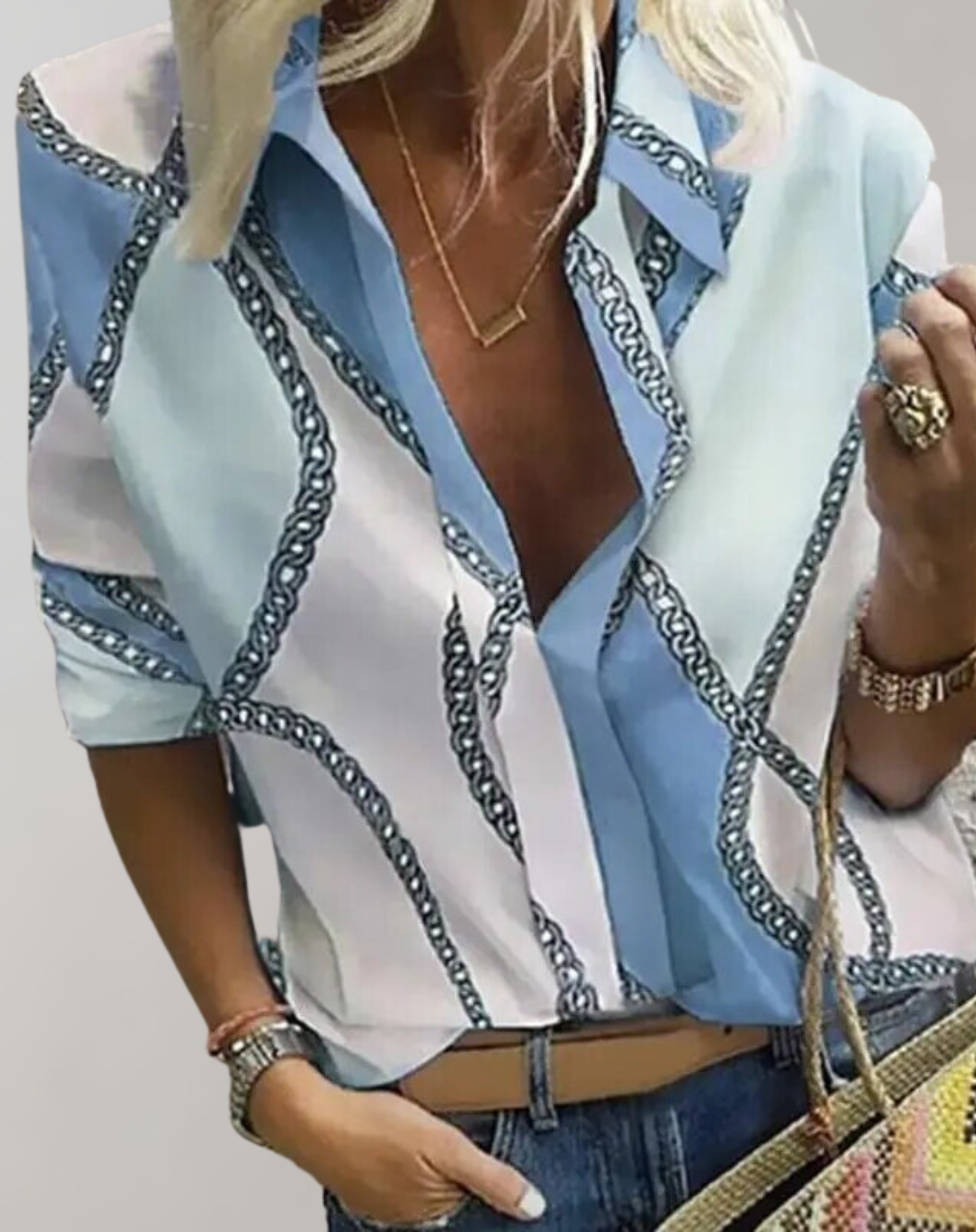 Isabella | Chain Pattern Tailored Fit Long Sleeve Blouse