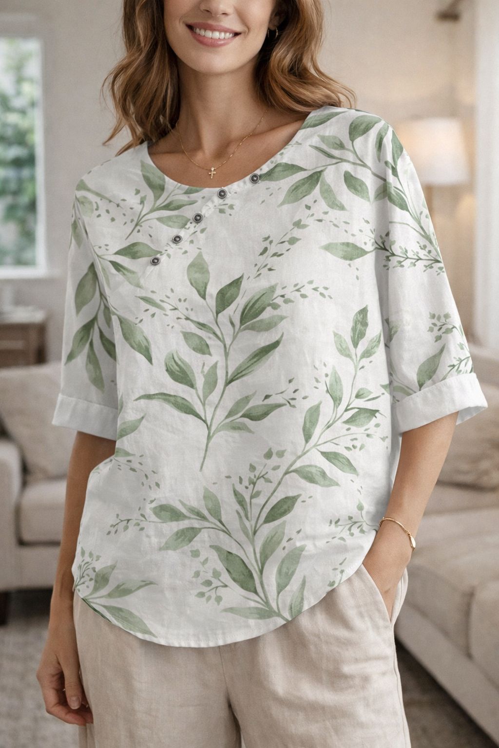 Women's Blouse – Linen Blend Relaxed Fit Casual | Amelia 3