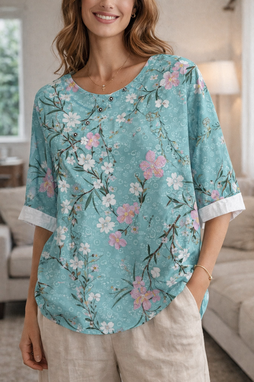 Women's Blouse – Linen Blend Relaxed Fit Casual | Amelia 5