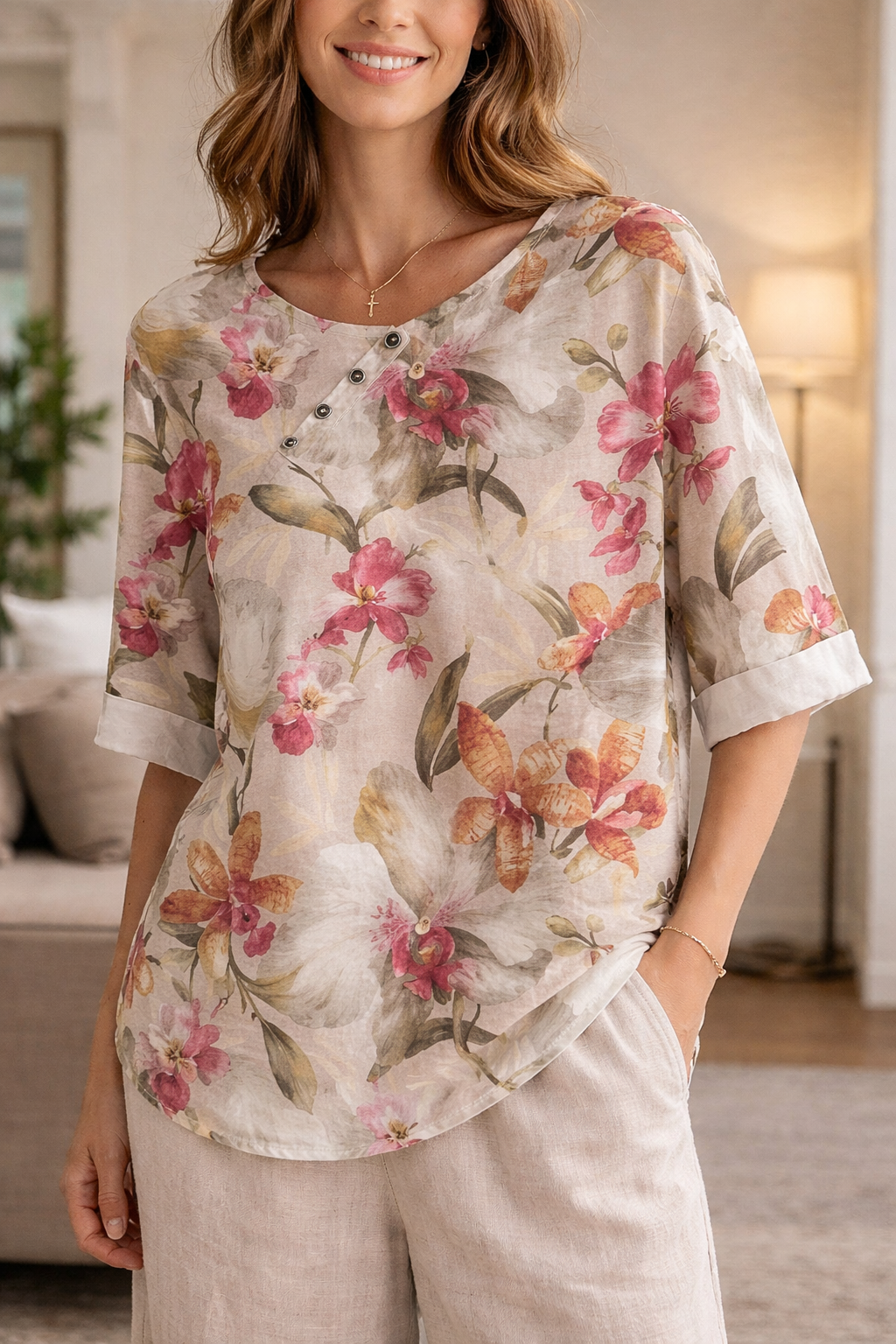 Women's Blouse – Linen Blend Relaxed Fit Casual | Amelia 6