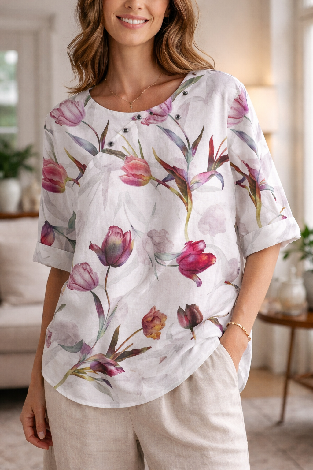 Women's Blouse – Linen Blend Relaxed Fit Casual | Amelia 7