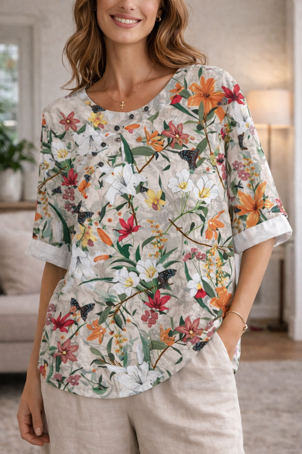 Women's Blouse – Linen Blend Relaxed Fit Casual | Amelia 9