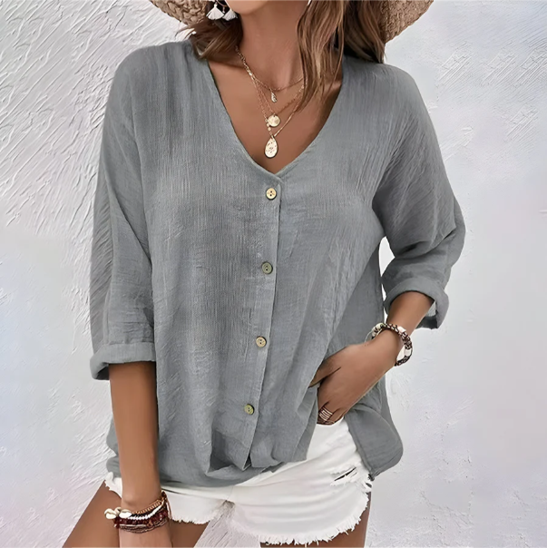 Women's Blouse – Slub Textured Cotton Relaxed Fit Casual | Amelia 2