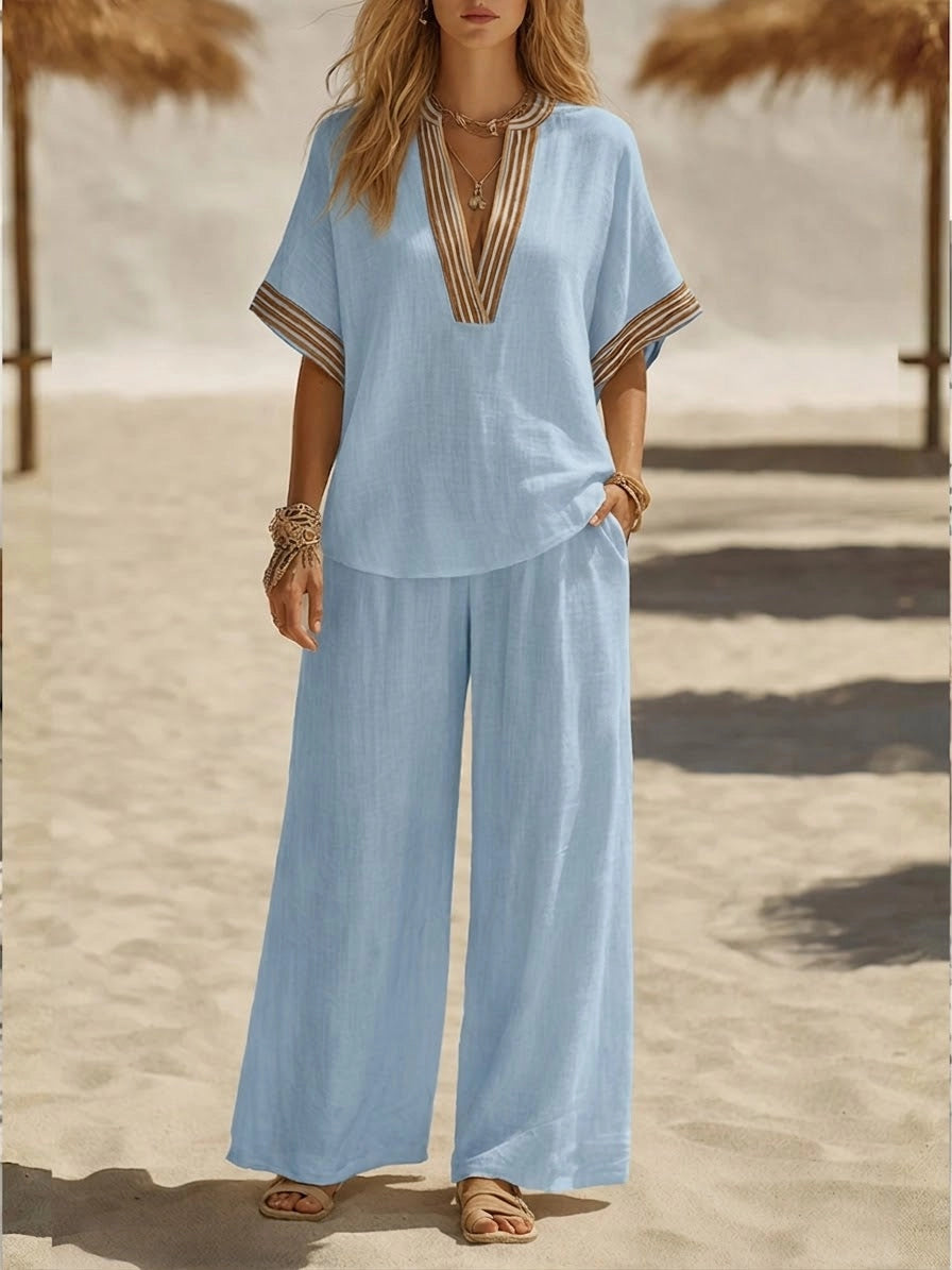 Emma | Relaxed Casual V-neck Silhouette Two-Piece Set