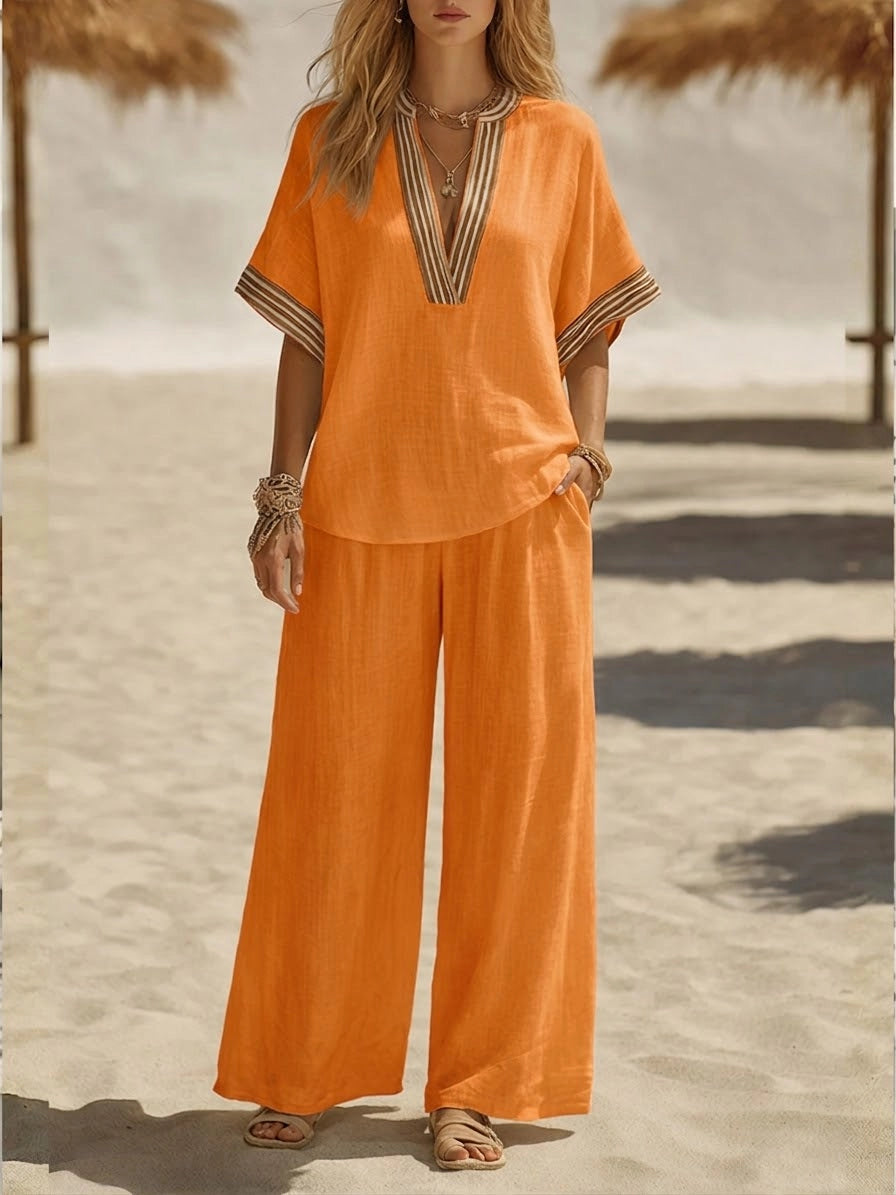 Emma | Relaxed Casual V-neck Silhouette Two-Piece Set