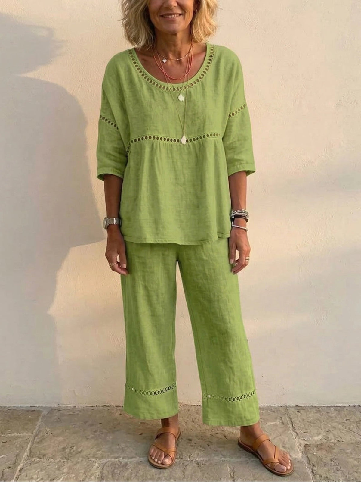 Sophie | Lace Trim Casual Relaxed Fit Two-Piece Set