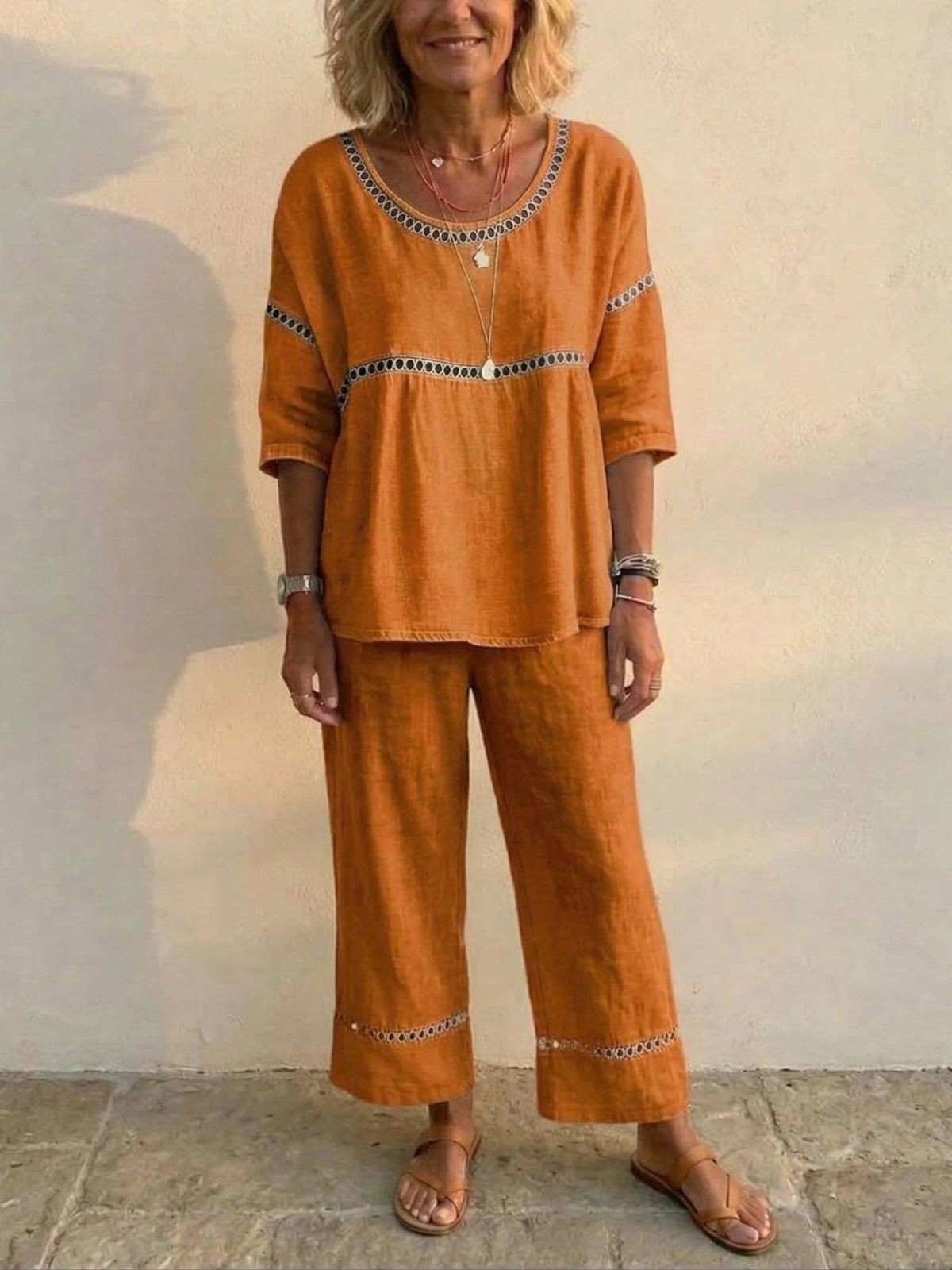 Sophie | Lace Trim Casual Relaxed Fit Two-Piece Set