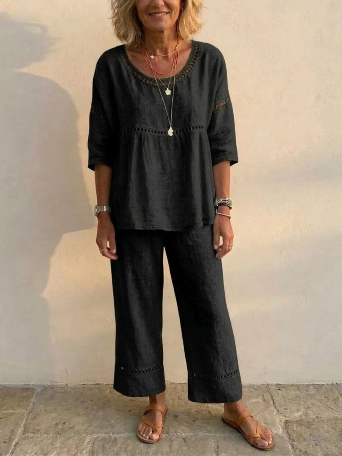 Sophie | Lace Trim Casual Relaxed Fit Two-Piece Set