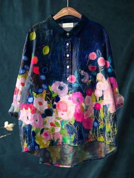Women's Tunic Shirt – Floral Jacquard Relaxed Fit Casual | Amelia 12