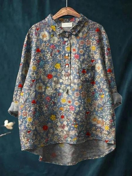 Women's Tunic Shirt – Floral Jacquard Relaxed Fit Casual | Amelia 4