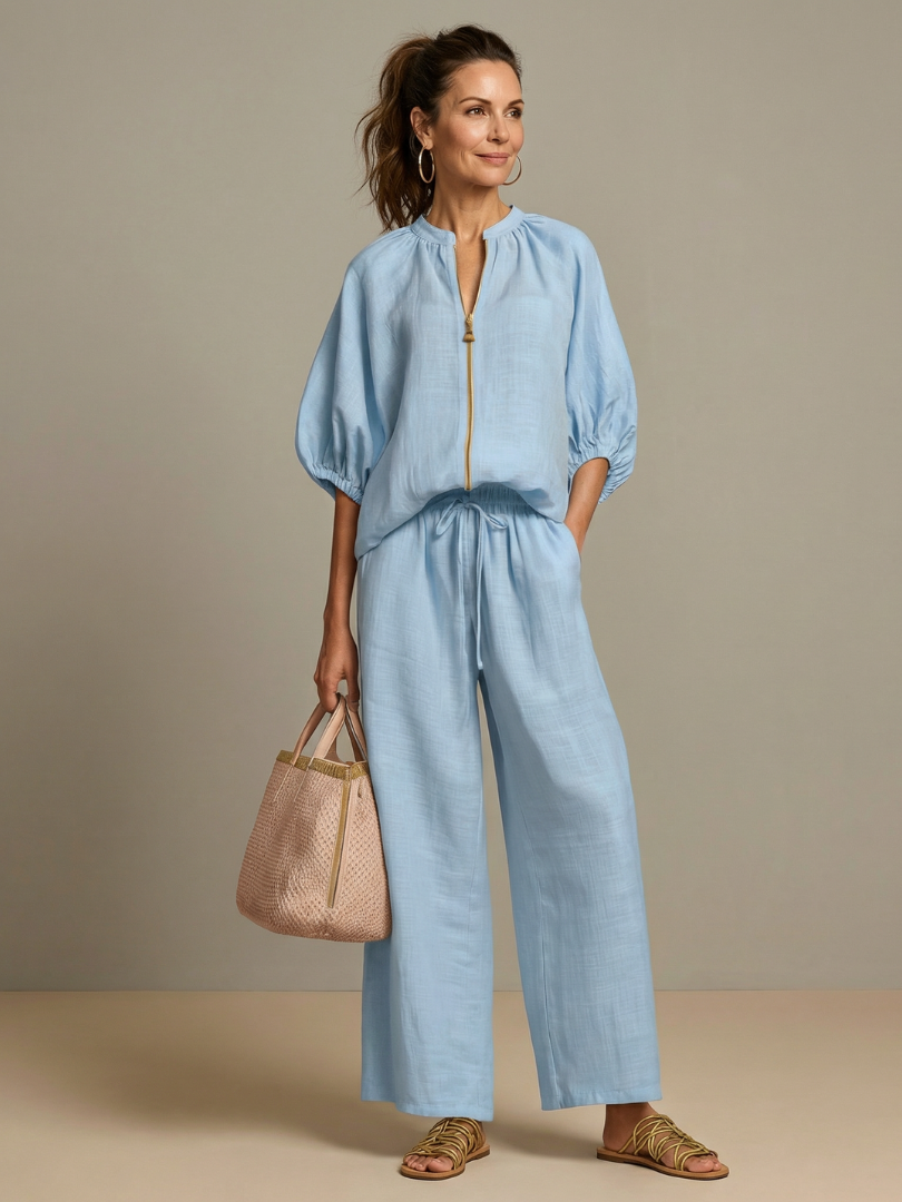 Isla | Zip Front Blouson Relaxed Fit Daywear Set