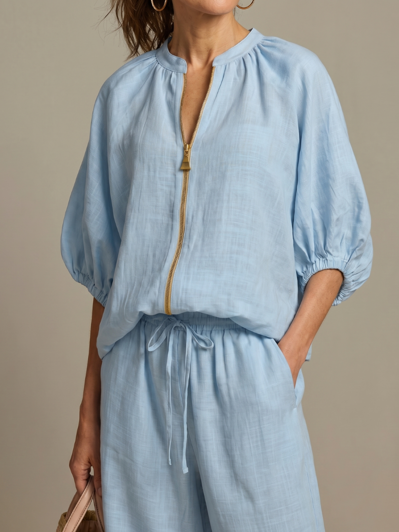 Isla | Zip Front Blouson Relaxed Fit Daywear Set