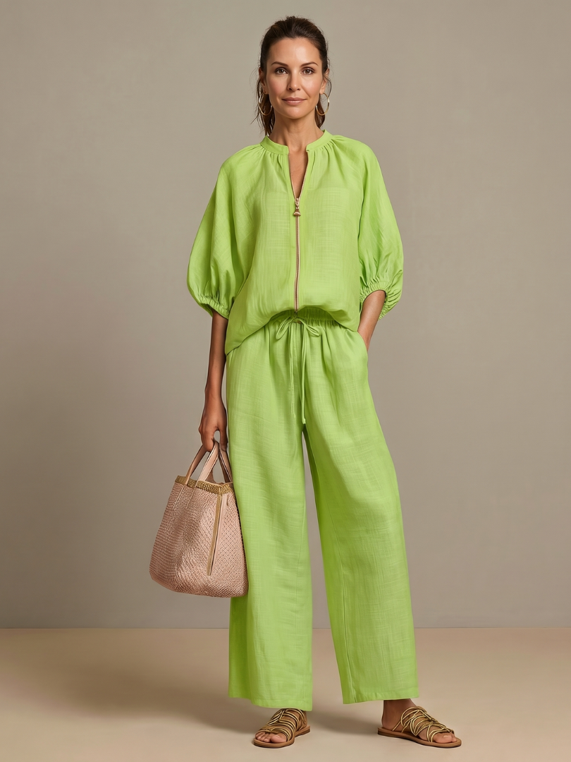 Isla | Zip Front Blouson Relaxed Fit Daywear Set