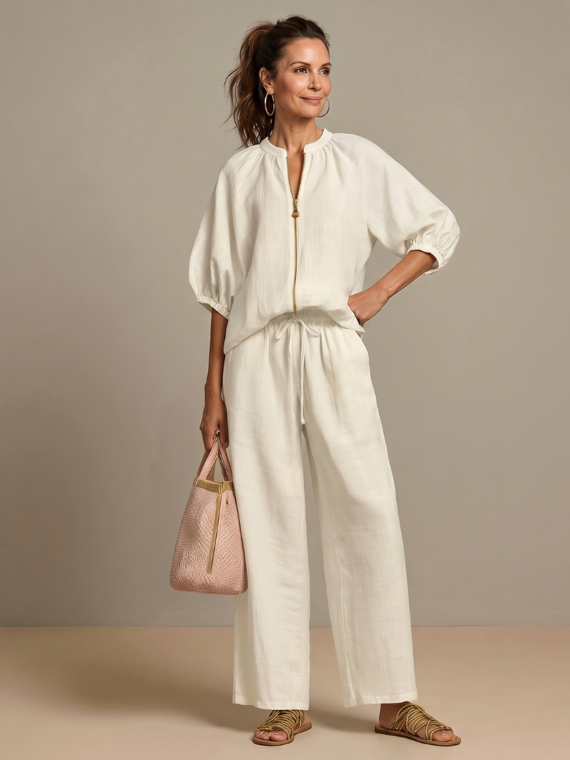 Isla | Zip Front Blouson Relaxed Fit Daywear Set