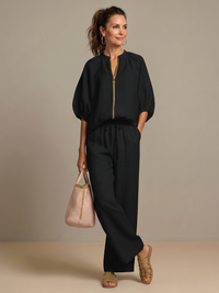 Isla | Zip Front Blouson Relaxed Fit Daywear Set