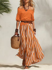 Lily | Off-Shoulder Nautical Casual Relaxed Fit Two-Piece Set