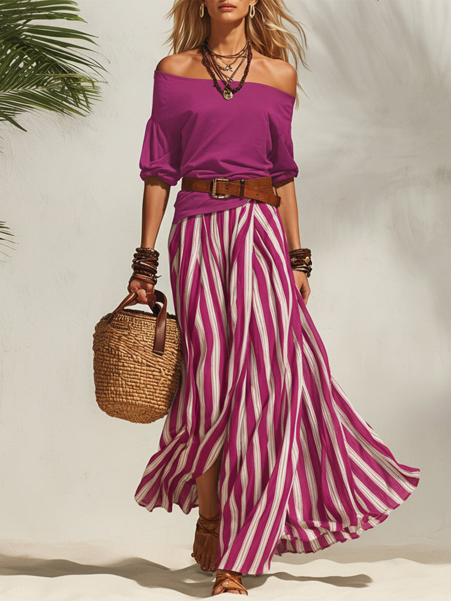 Lily | Off-Shoulder Nautical Casual Relaxed Fit Two-Piece Set